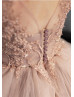 Beaded Light Mauve Lace Tulle Flower Girl Dress